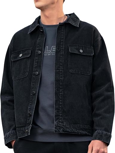 Men's Denim Jacket Vintage-Inspired Jean Jacket with Multiple Pockets - Cotton Blend, Machine Washable
