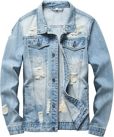 Jacket Men - Casual Vintage Regular Fit Button Down Trucker Style – Mens Jean Jackets Stylish Everyday Outerwear
