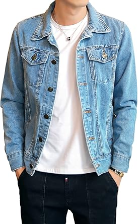 Jean Jacket Men - Button Down Trucker Style with Functional Pockets - Classic Mens Denim Jackets for Casual Outfits