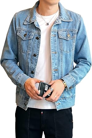 Jean Jacket Men - Button Down Trucker Style with Functional Pockets - Classic Mens Denim Jackets for Casual Outfits