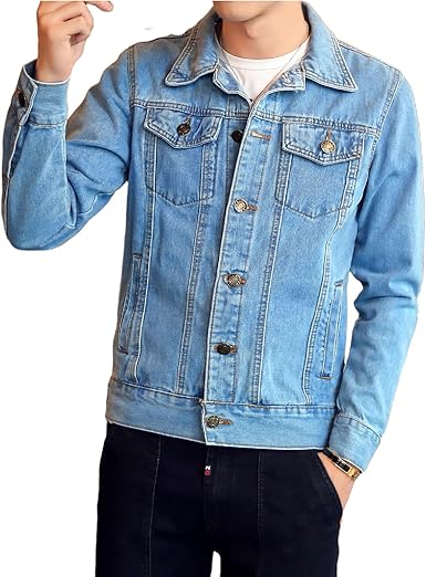 Jean Jacket Men - Button Down Trucker Style with Functional Pockets - Classic Mens Denim Jackets for Casual Outfits