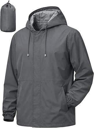 Mens Rain Jacket Lightweight Windbreaker Waterproof Raincoat Cycling Running Hiking Gear Hood Packable