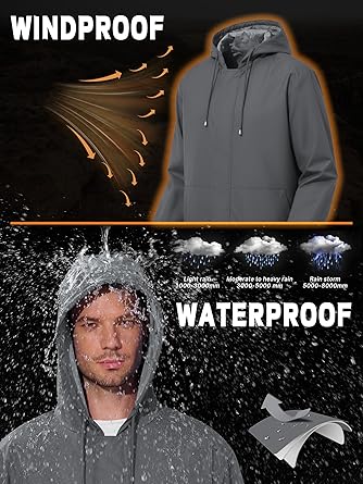 Mens Rain Jacket Lightweight Windbreaker Waterproof Raincoat Cycling Running Hiking Gear Hood Packable