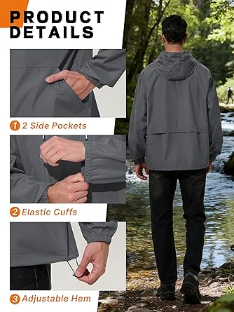 Mens Rain Jacket Lightweight Windbreaker Waterproof Raincoat Cycling Running Hiking Gear Hood Packable